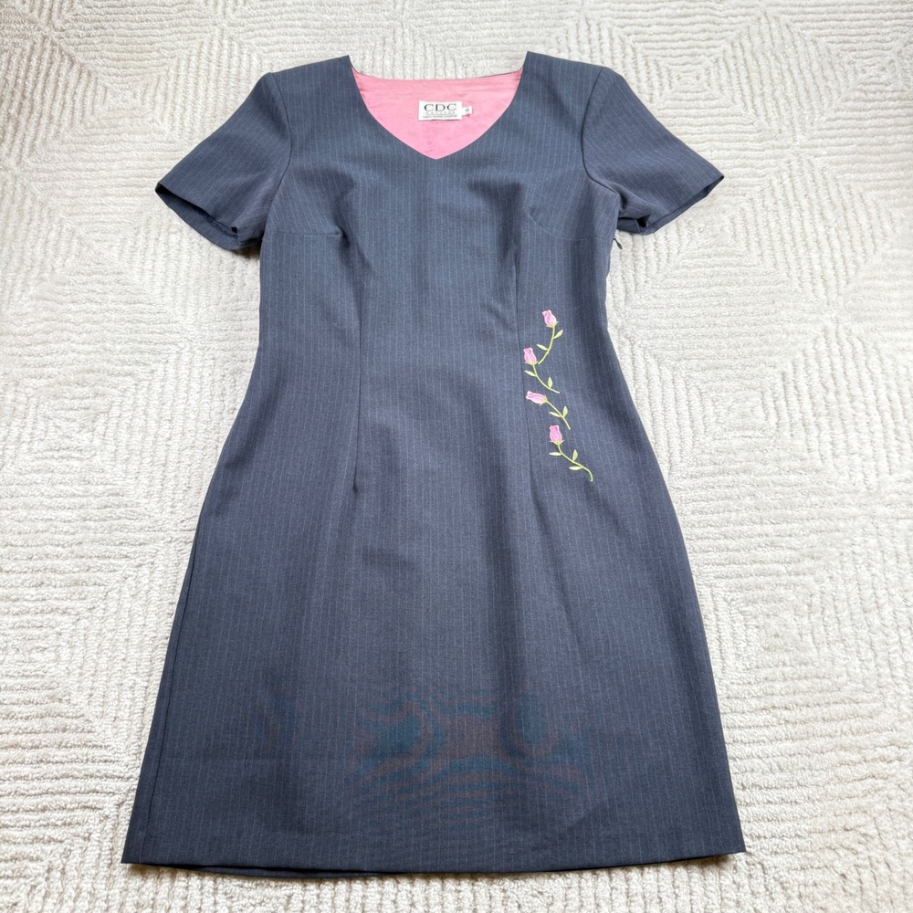 Vintage CDC Petites Sheath Dress Womens 8P Pinstripe Rose Coquette Academia 90s